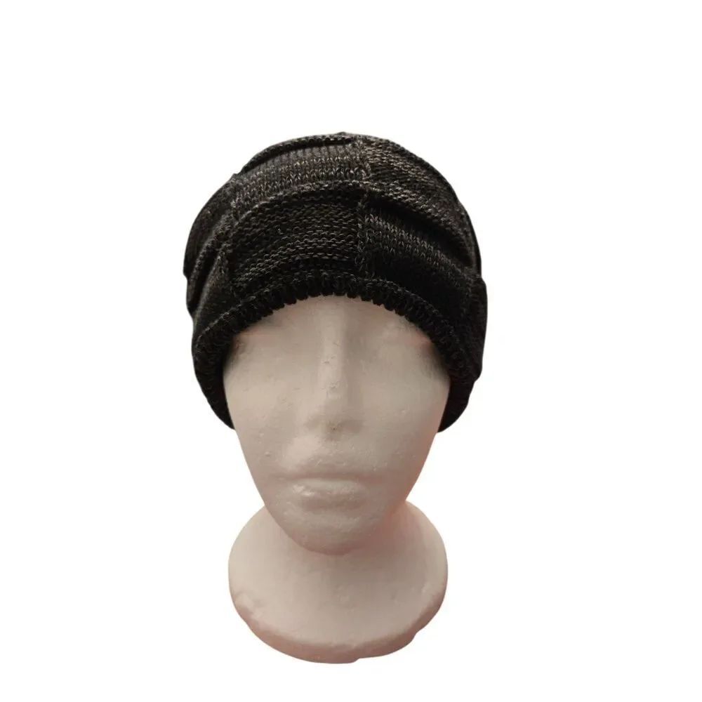 Women's Black Knitted Faux Fur Beanie Hat
